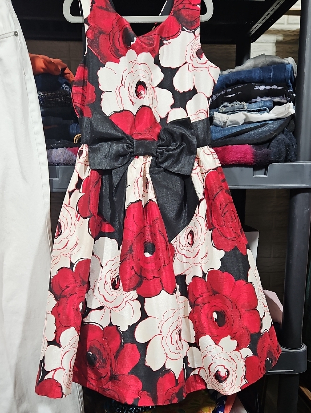 Gymboree Red, Black & White Floral Bow Dress